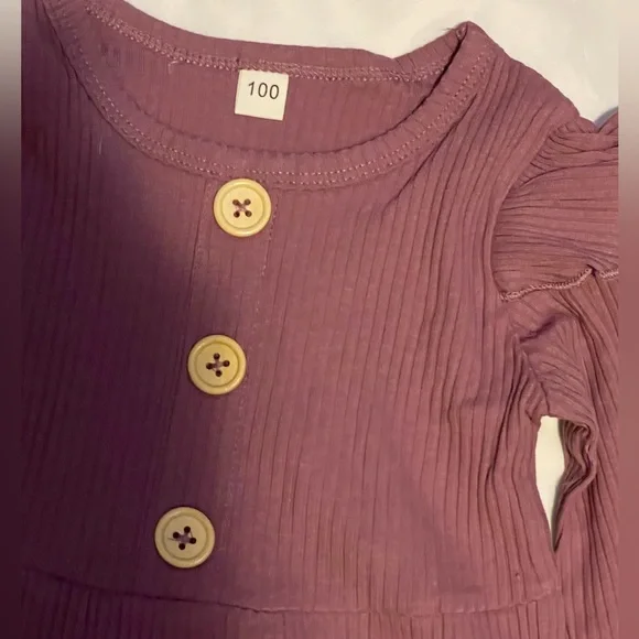 Sz 3T (100) 3 pcs girls pink floral long sleeve pants with head band NW - Picture 3 of 3